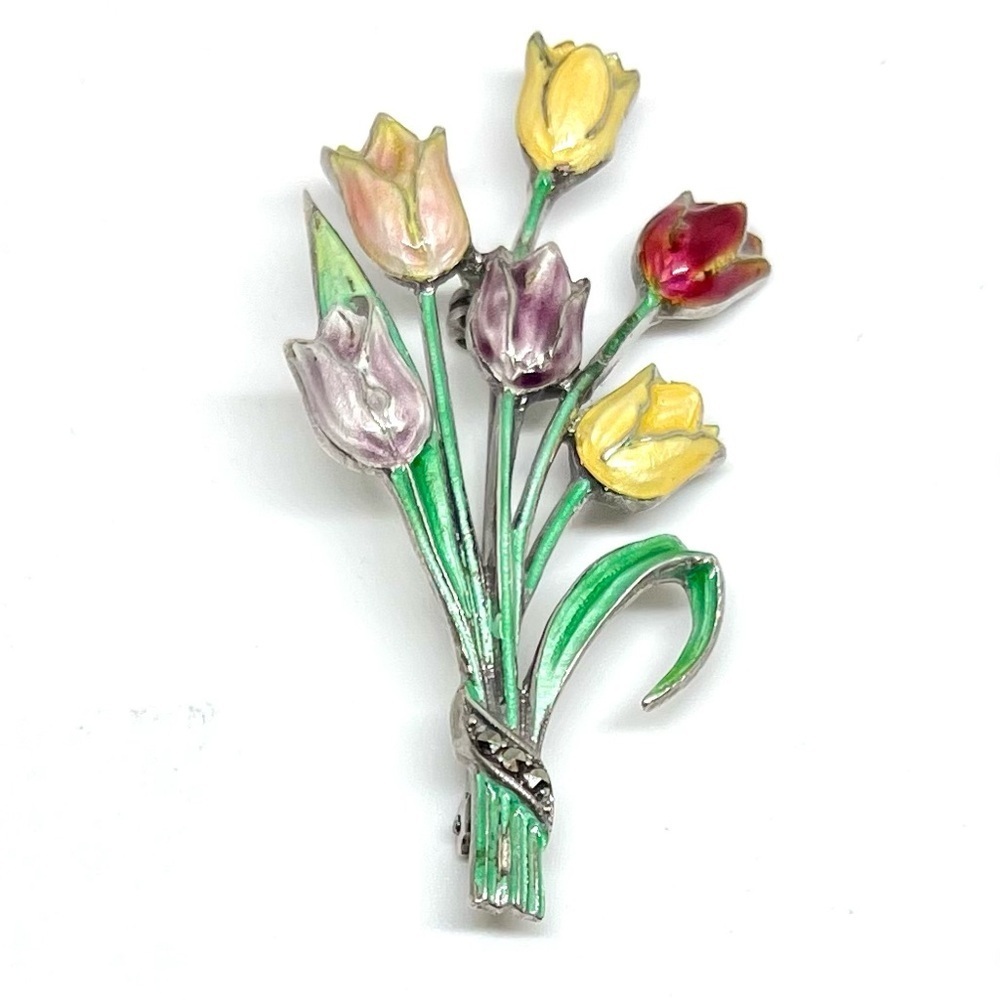 Vintage 1930s 835 Silver Tulip Bouquet Brooch